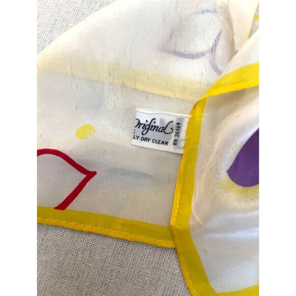 Vintage Elorian Original 100% Silk Floral Scarf yellow trim 50 X 10 - Picture 2 of 6